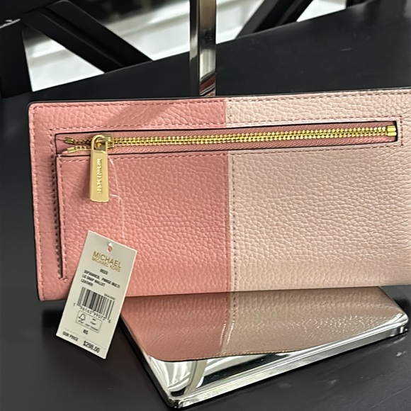 NWT MICHAEL KORS Reed Large Pebbled Leather Snap Wallet - Primrose (pink) - Picture 3 of 11